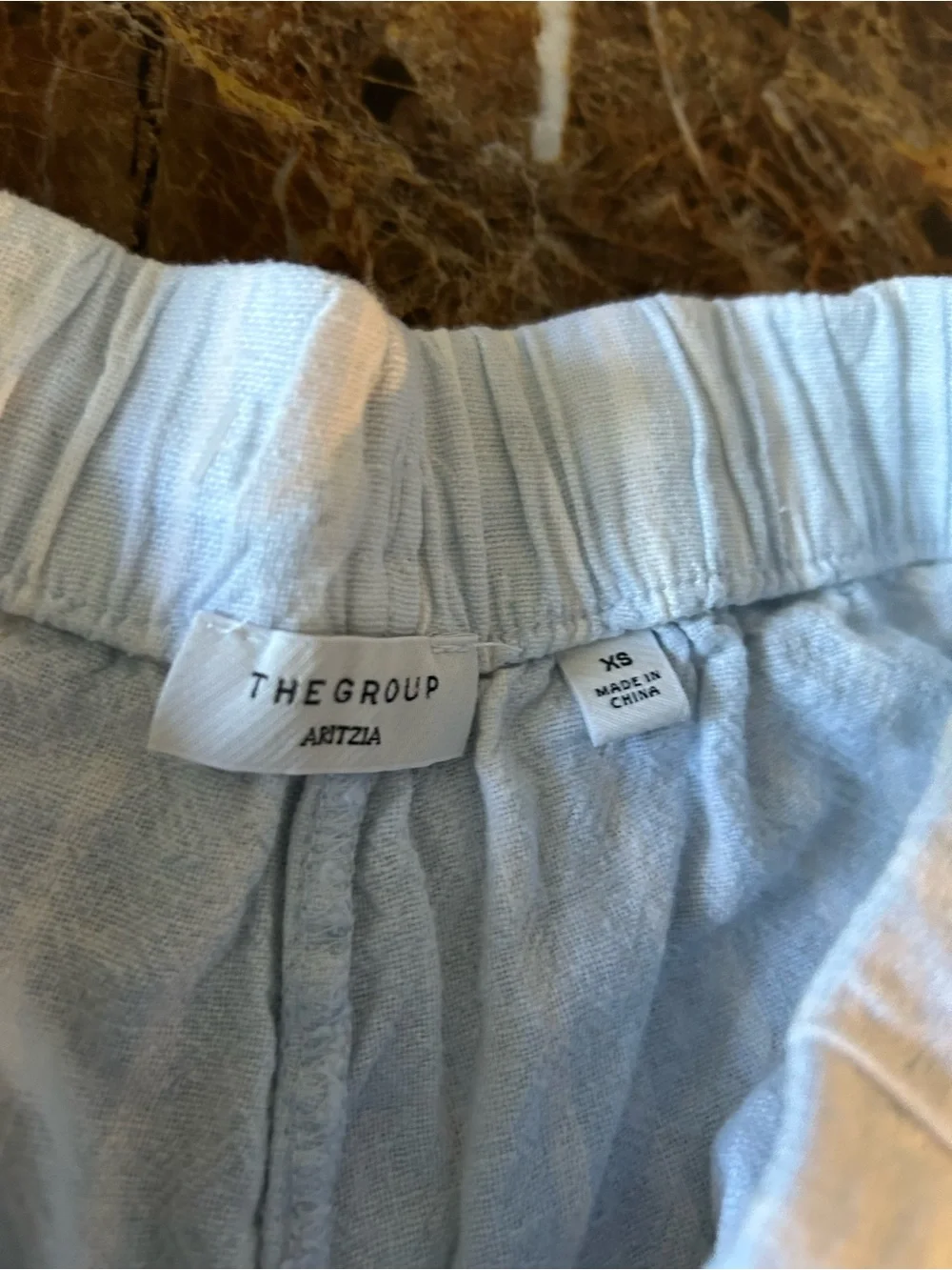 The Goup Ariztia light blue with white s,Drawstring Linen-Blend Wide Leg Pants